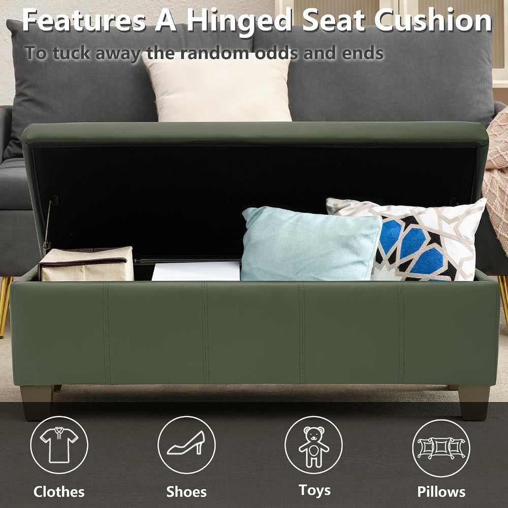 51 Inch Storage Ottoman, Storage Bench with Safety Hinge, Upholstered Synthet...