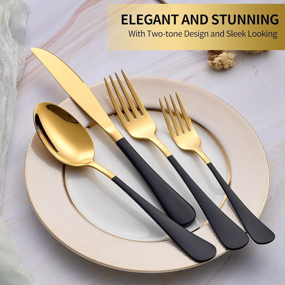 20-Piece Black & Gold Silverware Set, 18/0 Stainless Steel Colorful Handl...