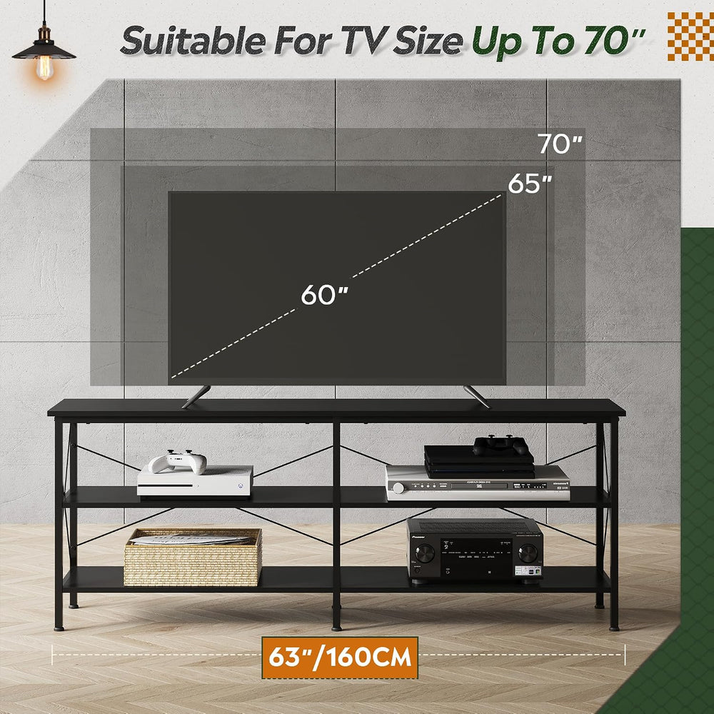 WLIVE TV Stand up to 70 Inch TV, 63" Entertainment Center, Black | TV Me...