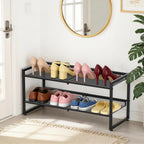 Expandable Shoe Rack, 2 Tier Adjustable Shoe Organizer with Flat & Slant Dual Use Design, Space Saving Shoes Stand for Closet & Entryway, Sturdy Dense Metal Grid Shoe Holder for High Heels, Sneakers