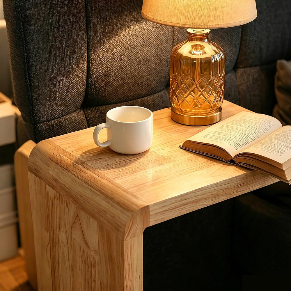 C-Shaped Side Table, 27" H Solid Wood Sofa Side Table Compact Snack Tray...