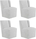 Upholstered Dining Chair with Casters Wingback Modern Side Armless Deskchair with Rollers for Diningroom Bedroom Livingroom Reading Room,Light Grey,4 Box