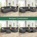 HONBAY Modular Sectional Couch with Pull Out Bed, Corduroy Sleeper Sofa with Storage Ottoman, U Shaped Sectional Couches for Living Room, Dark Grey