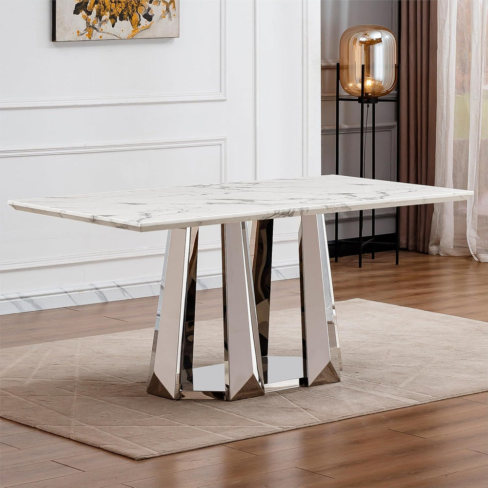 70'' Faux Marble Dining Table for 6-8, Modern Dining Room Table with ...