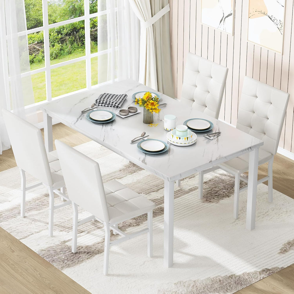 AWQM Dining Table Set for 4, Kitchen Table and Chairs Set, White