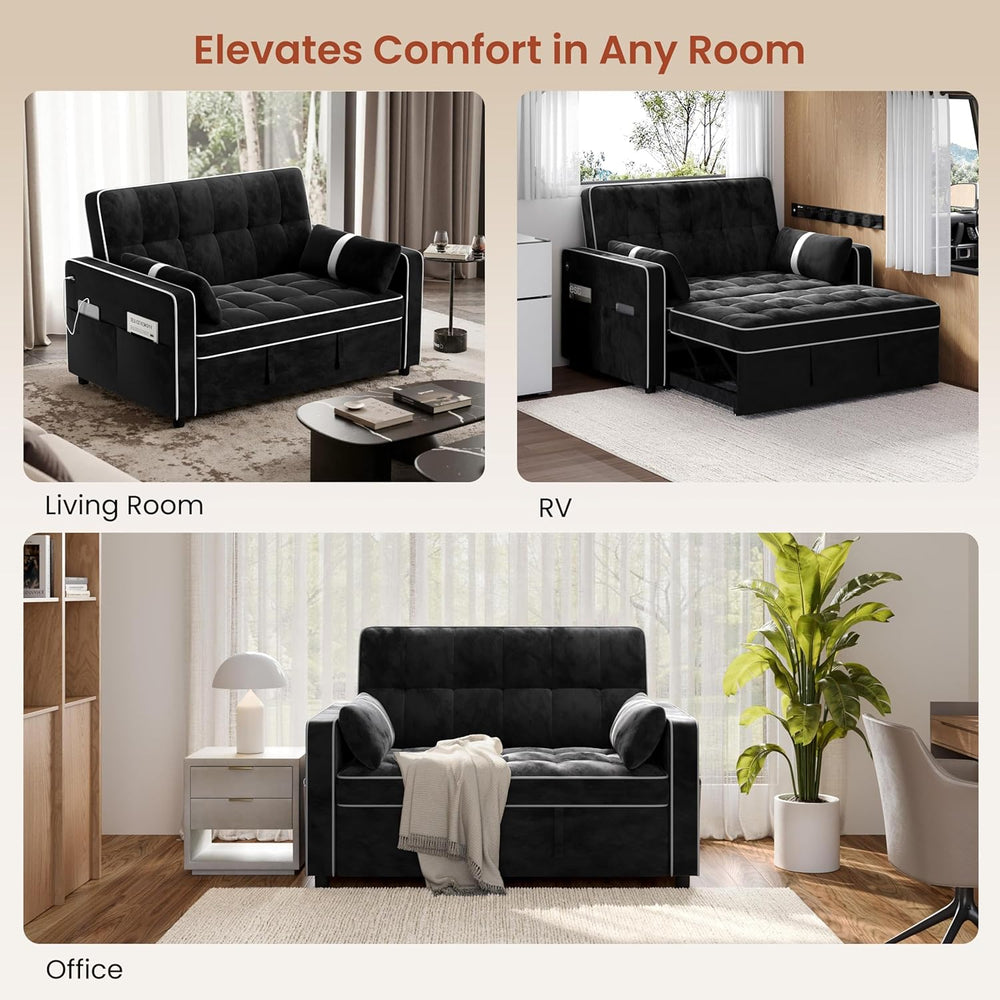 Yaheetech 3 in 1 Sofa Bed Convertible Velvet Sofa Pull Out Couch Folding Love...