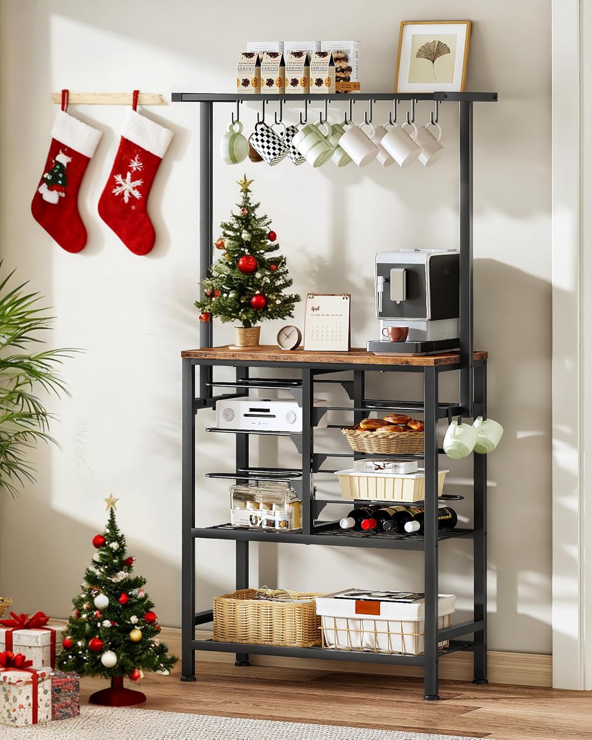 CHOEZON Pots and Pans Organizer Rack, Kitchen Bakers Rack, Multi-Tier Storage Shelf, Kitchen Island Table, Cooking Rack with Pots and Pans Storage, Rustic Brown and Black TPR60BF