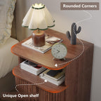 Alohappy Nightstand Set of 2, Mid Century Modern End Table with Storage, Fluted Bedside Table, Wooden Curved Profile Night Stands with Sliding Tambour Door for Bedroom, Living Room, Walnut