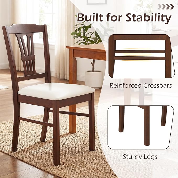 Giantex Wooden Dining Chairs Set of 2, Upholstered Kitchen Chairs with Solid Rubber Wood Frame, Hollowed Backrest & Soft Padded Seat, Armless Dining Chairs for Kitchen, Dining Room, Brown & Beige
