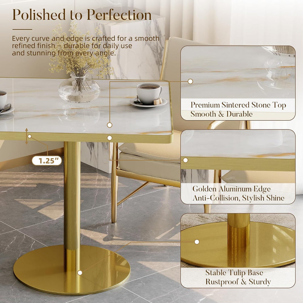 31.5'' Square Modern Dinning Table with Sintered Stone Tabletop, Gold...