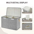 Large Toy Box with Flip-Top Lid, Collapsible Storage Organizer Bins with Dividers and Handles, Kids Bin Chest Baskets for Toys, Playroom Organizers, Nursery 25"x13" x16" (Gray)