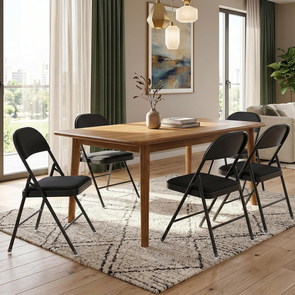 6 Pack Black Folding Chairs with Fabric Padded Cushion and Back | Comfortable...