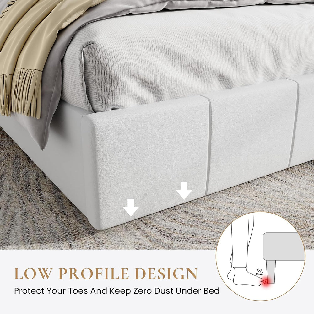SHA CERLIN Queen Size Bed Frame, Velvet Upholstered Platform Bed, White