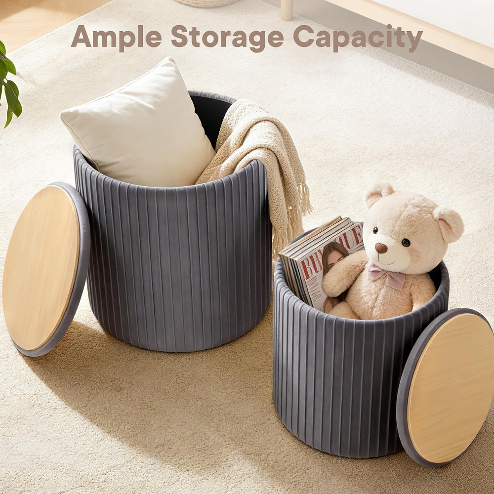 DUMOS Round Ottomans with Storage Set of 2, Vanity Stool, Foot Stool | 14.57&...