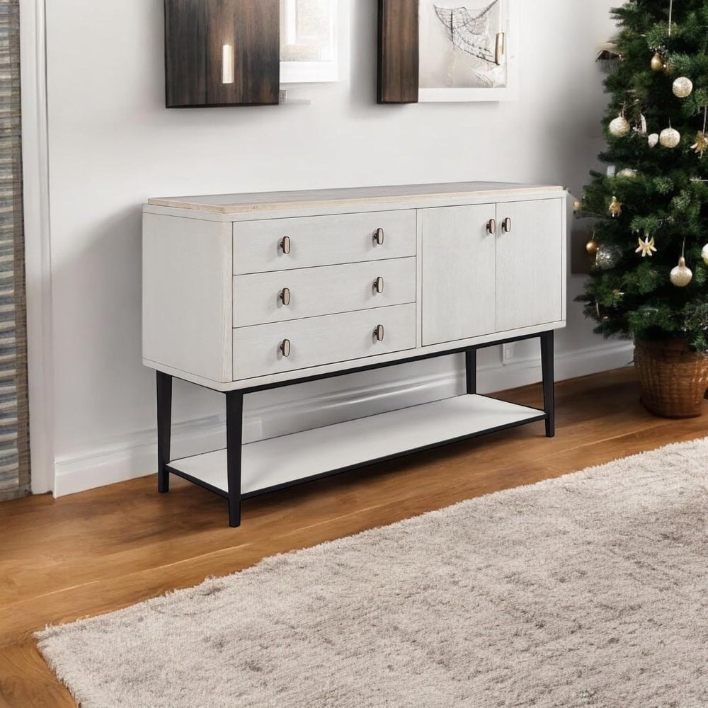 White Server with Metal Base, Solid Wood+MDF, Buffets and Sideboards | Modern...