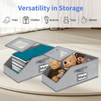 Aokeyee Hat Organizer for Baseball Caps - 2PCS Stackable Storage with Clear Window Lid, Flip-Top Access, Space-Saving Hat Box for Closet, Breathable Fabric (Grey)