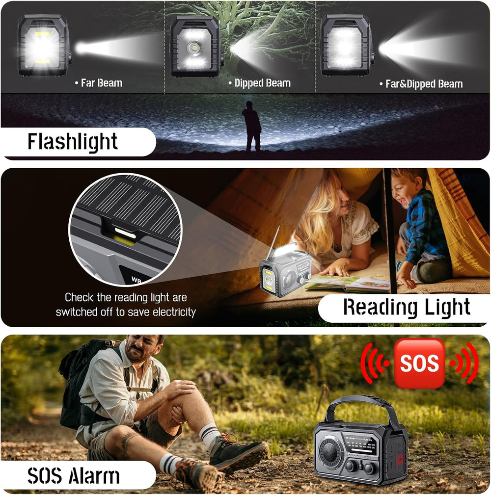 16000mAh Emergency Radio, NOAA/AM/FM Solar Hand Crank Weather Radio