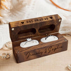 EDSG Personalized Wedding Ring Box 2 Slots, Flip Wooden Ring Holder, Engraved Ring Bearer Box with Names & Date (Design 3)