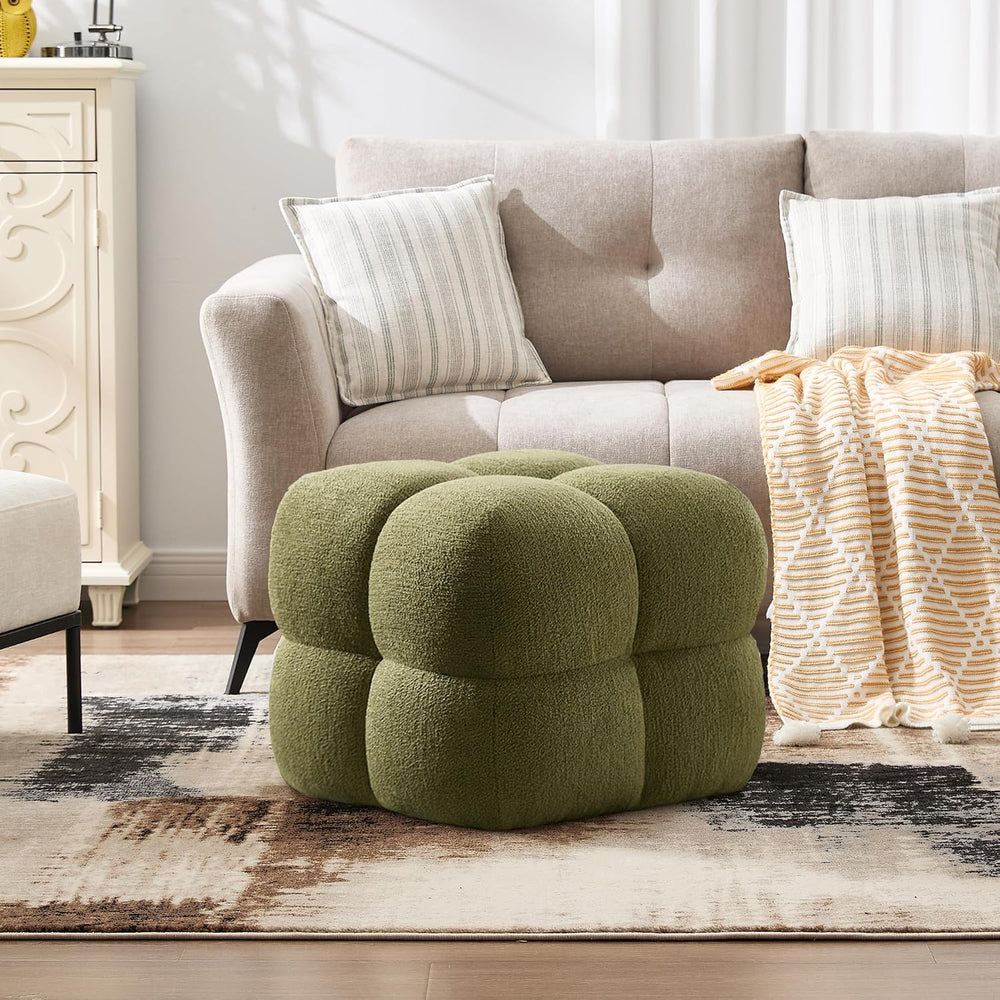 ONEVOG Olive Green‌ Modern Ottoman, 21" Square Fuzzy Couch Sherpa Pouf O...