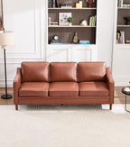 Kingfun 80" Faux Leather Sofa, 3 Seater Couch, Mid Century Modern Couches with Solid Wood Legs for Living Room & Bedroom, Dark Brown