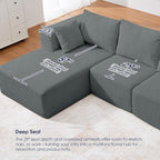 KINGYES 107'' Modular Sectional Sofa, L Shaped Cloud Couch for Living Room, Modern Boneless Sofa with Chaise for Bedroom, Light Gray