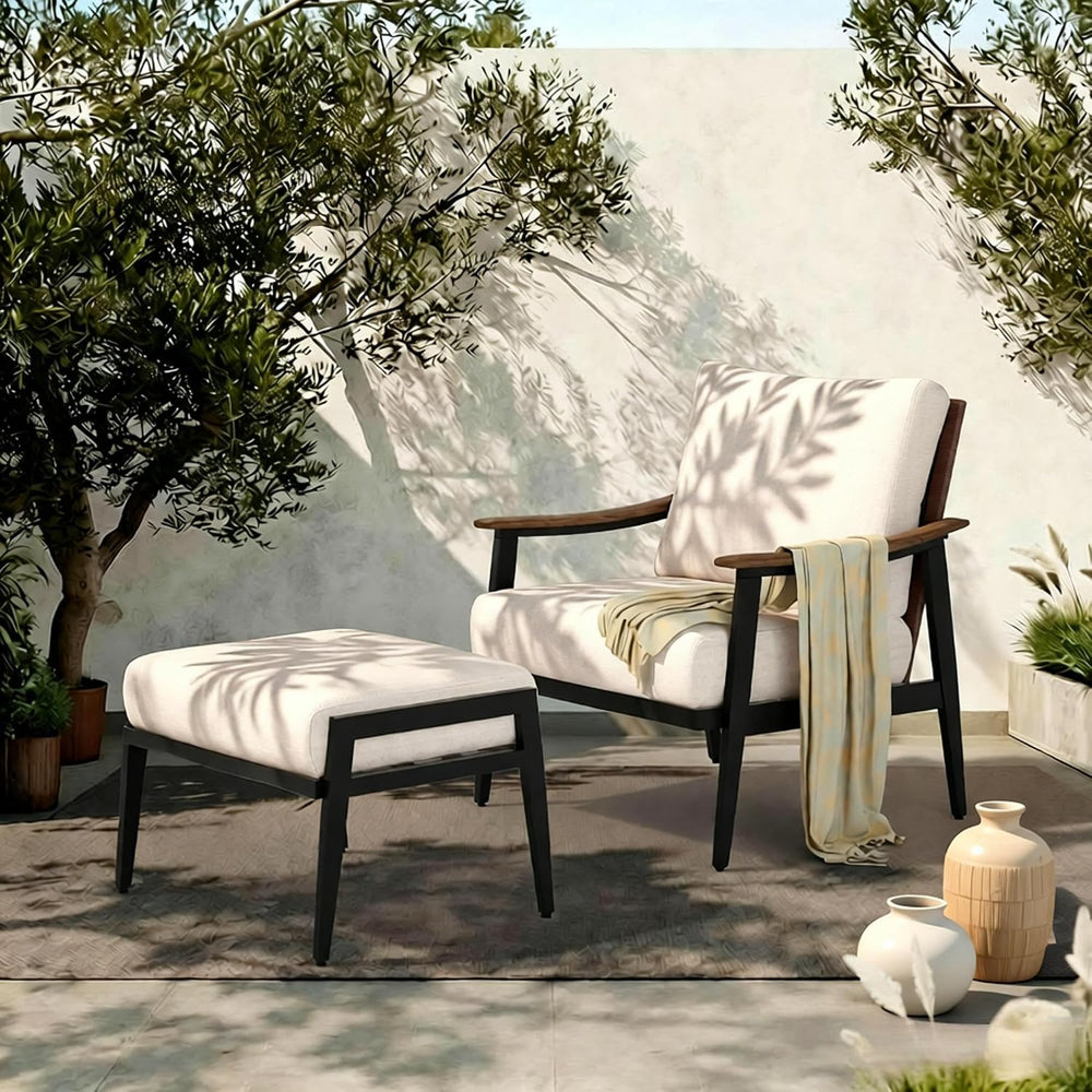 NATURAL EXPRESSIONS Patio Outdoor Chair with Ottoman, Wicker Backrest | 1 Mat...