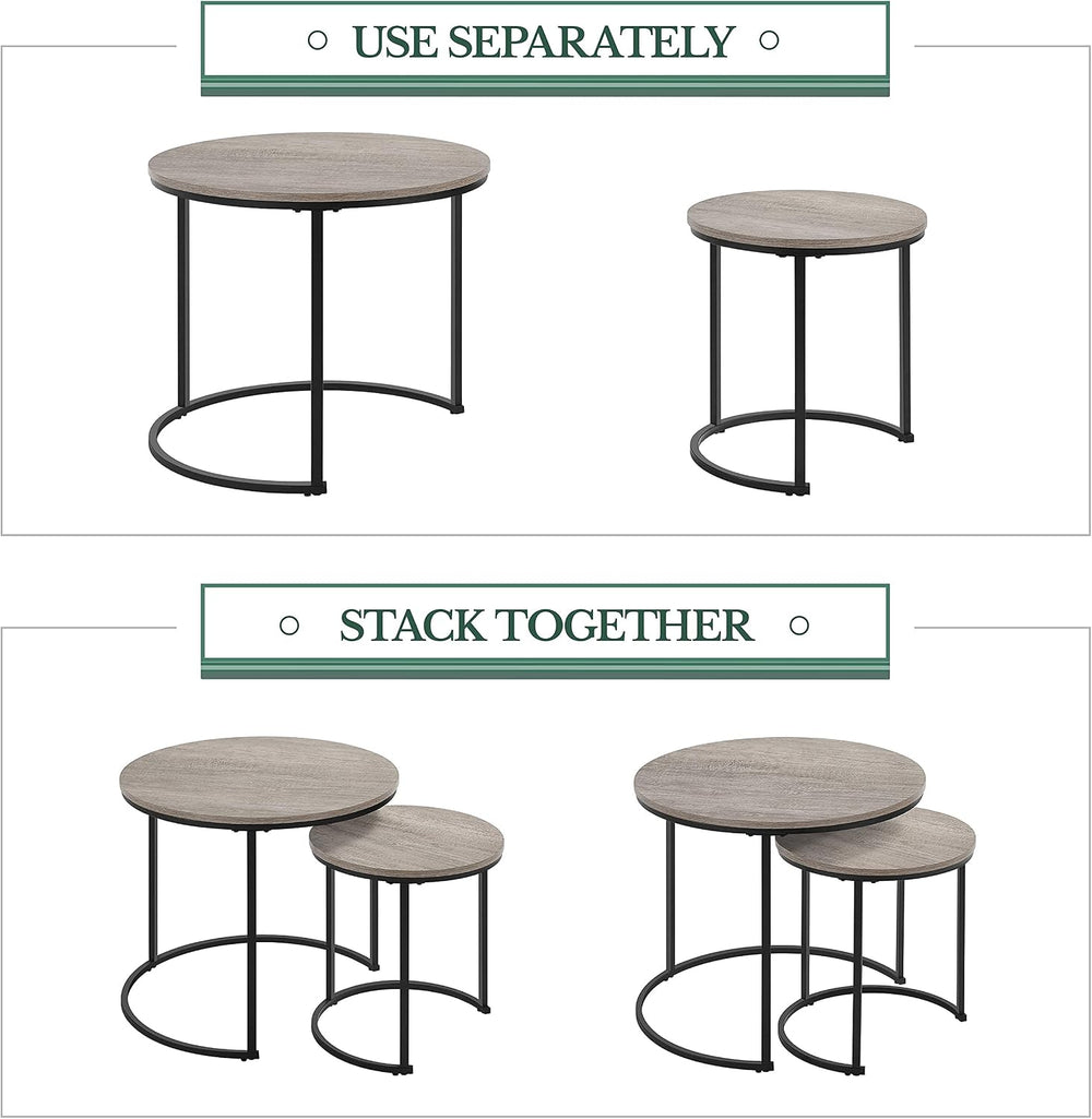 Topeakmart Nesting Side Tables Set of 2, Modern Round End Tables, Gray | Nest...