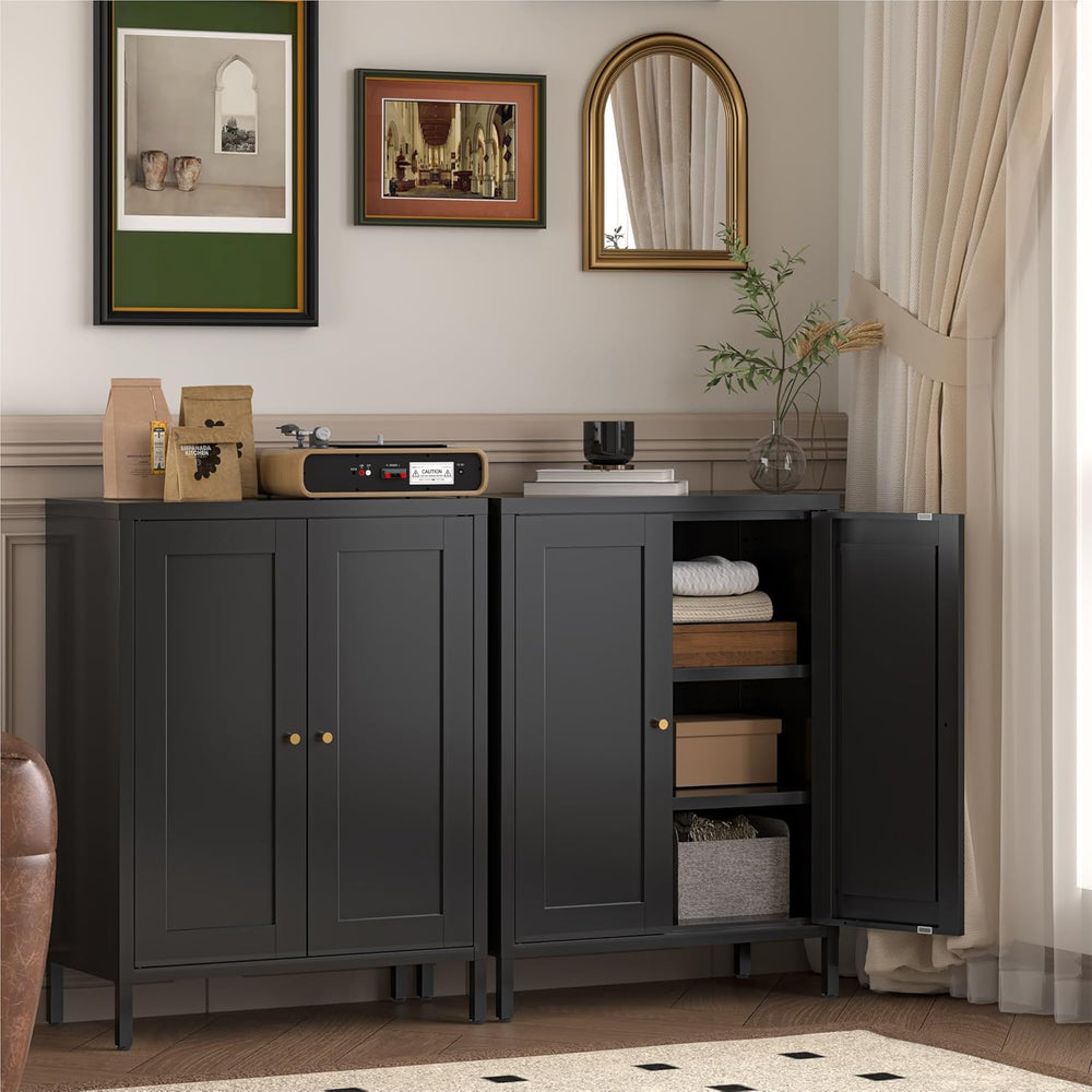YAUWOH Small Metal Cabinet,Bathroom Storage Cabinet with 2 Adjustable Shelves...