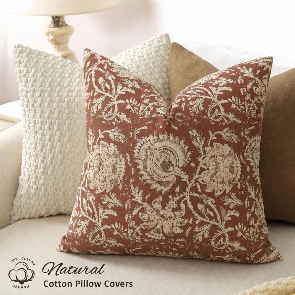 Fall Pillow Covers 24x24 Set of 2 Printed Floral Throw Pillows Farmhouse Pill...