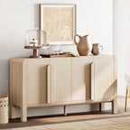 WAMPAT Modern TV Stand for TVs Up to 75 inches, 63" W Farmhouse Entertainment Center with Adjustable Shelf and 4 Doors, Media Console Table TV Cabinet for Living Room, Light Oak