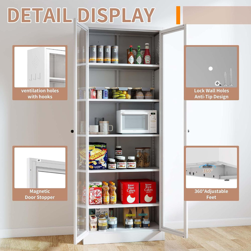 Tall Kitchen Cabinet Storage, Food Pantry Cabinet with Doors and Shelves, Tal...