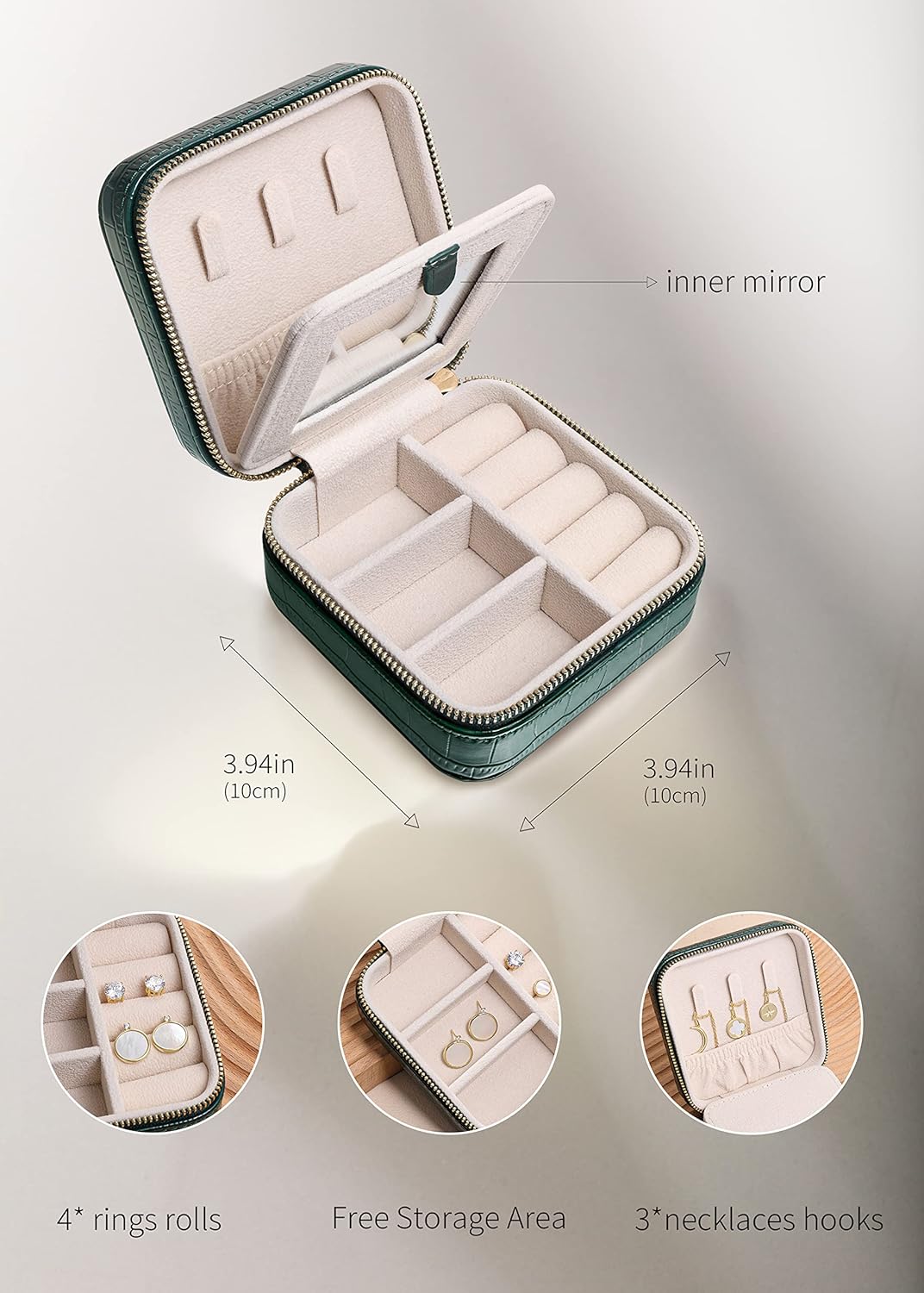 S.Leaf Travel Jewelry Organizer Boxes for Women Small Portable Necklace Earrings Bracelet Rings Travel Case Best Friend Birthday Gifts for Women Trendy (09_Pattern_Crocodile_Emerald_01)