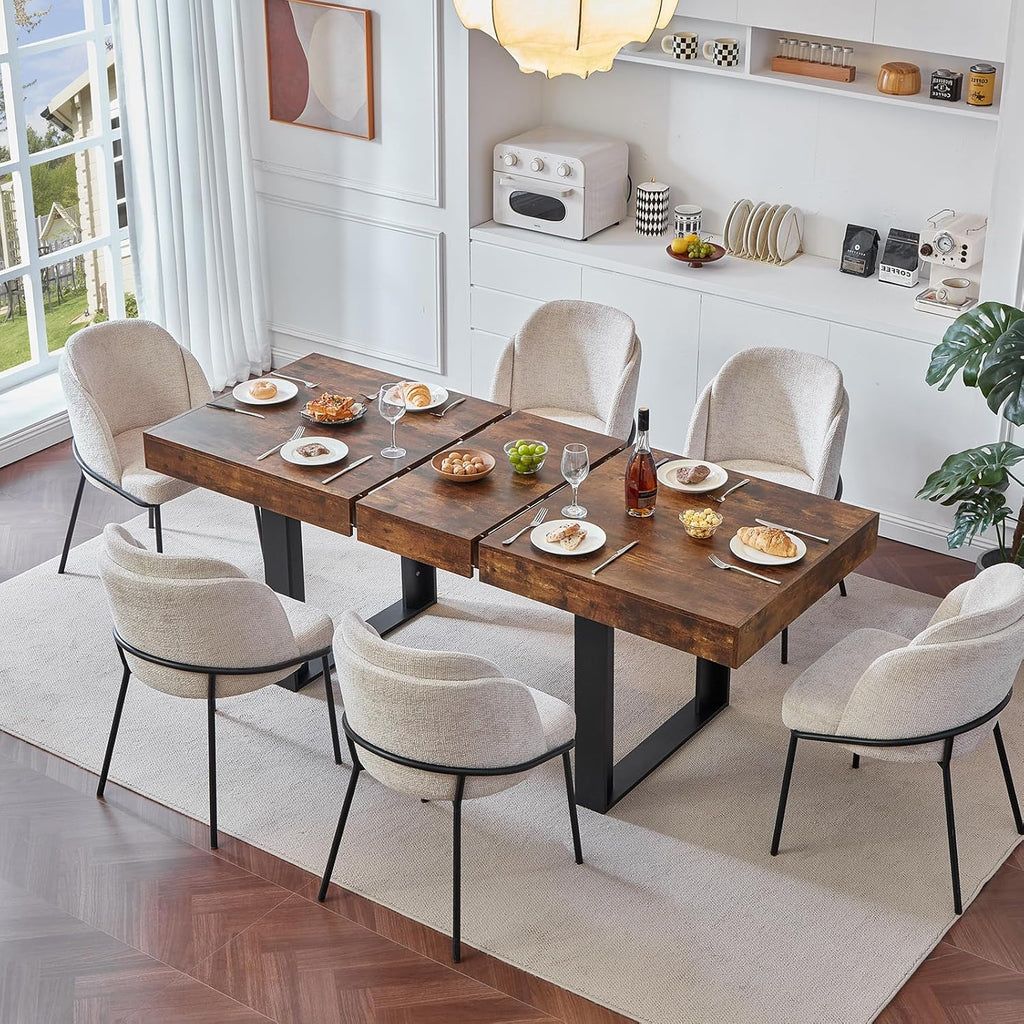 Dining Table Extendable 63 in-79 in for 4-8 Expandable Wood Rectangle with Fluted Base for Dinning Room Kitchen Living Room Farmhouse Rustic Walnut