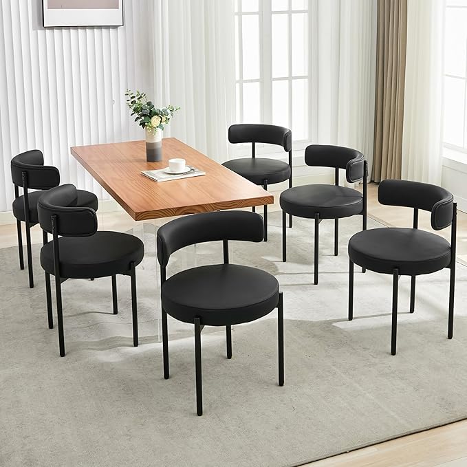 Faux Leather Dining Chairs Set of 2, Mid Century Modern Dining Room Chairs wi...