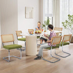 Dining Chairs Set of 4, Modern Rattan Kitchen Chairs, Mid Century Modern Design, Polished Chrome Frame, Upholstered Seat, Green
