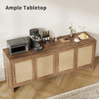 61.5" Rattan TV Stand for TVs up to 65 Inch, 4-Door Boho Entertainment Center with Reinforced Storage Shelf, Modern Media Console & Storage Cabinet for Living Room, Bedroom, Walnut