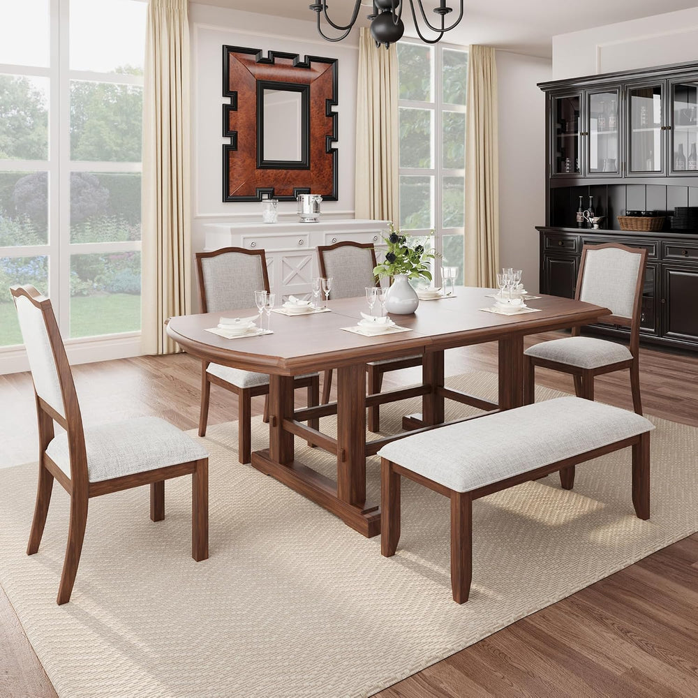 6-Pcs 78'' Extendable Rectangular Dining Table & 4 Upholstered Di...