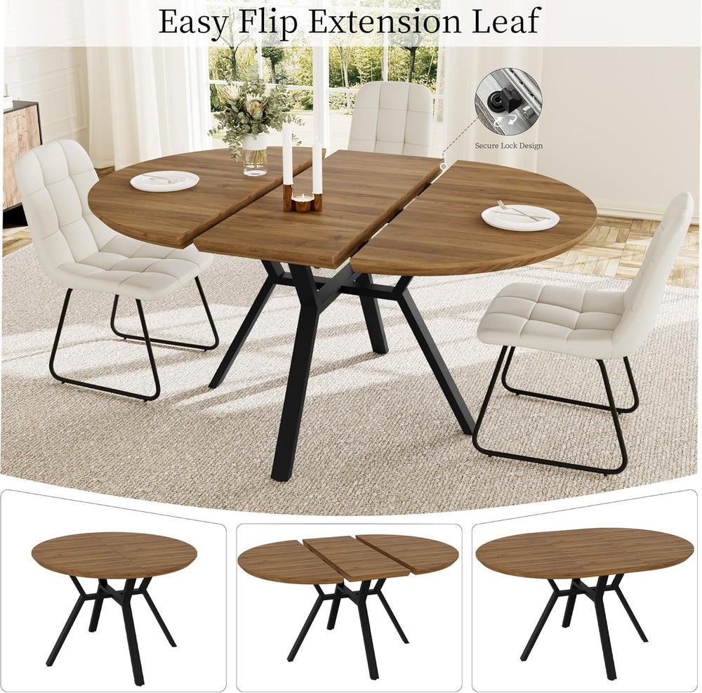 HIPIHOM Extendable Round Dining Table Set for 6 People, 43.3"-59.1"...