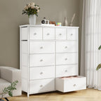 Bepatio Dresser for Bedroom with 12 Drawers, Fabric Dressers & Chest of Drawers with Sturdy Metal Frame, Wood Top, for Woman, 38.9" W x 11.8" D x 40.1" H (White)