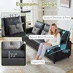 STHOUYN 88” Faux Leather Couch for Living Room, Black Office Couch Small Space, Comfy 3 Seater Couches Leather Sofa with High Backrest (Black)