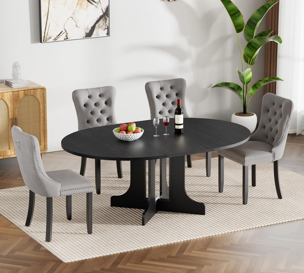 Henf 5 Piece Round Extendable Dining Table Set for 4, 43"-59" Wood ...