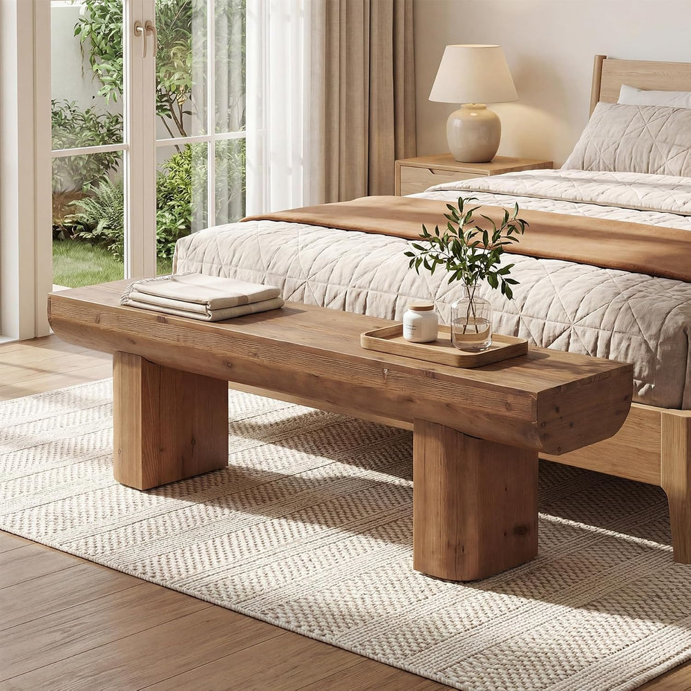 55'' Solid Wood Entryway Bench, Farmhouse Wood Dining Bench, Rustic E...