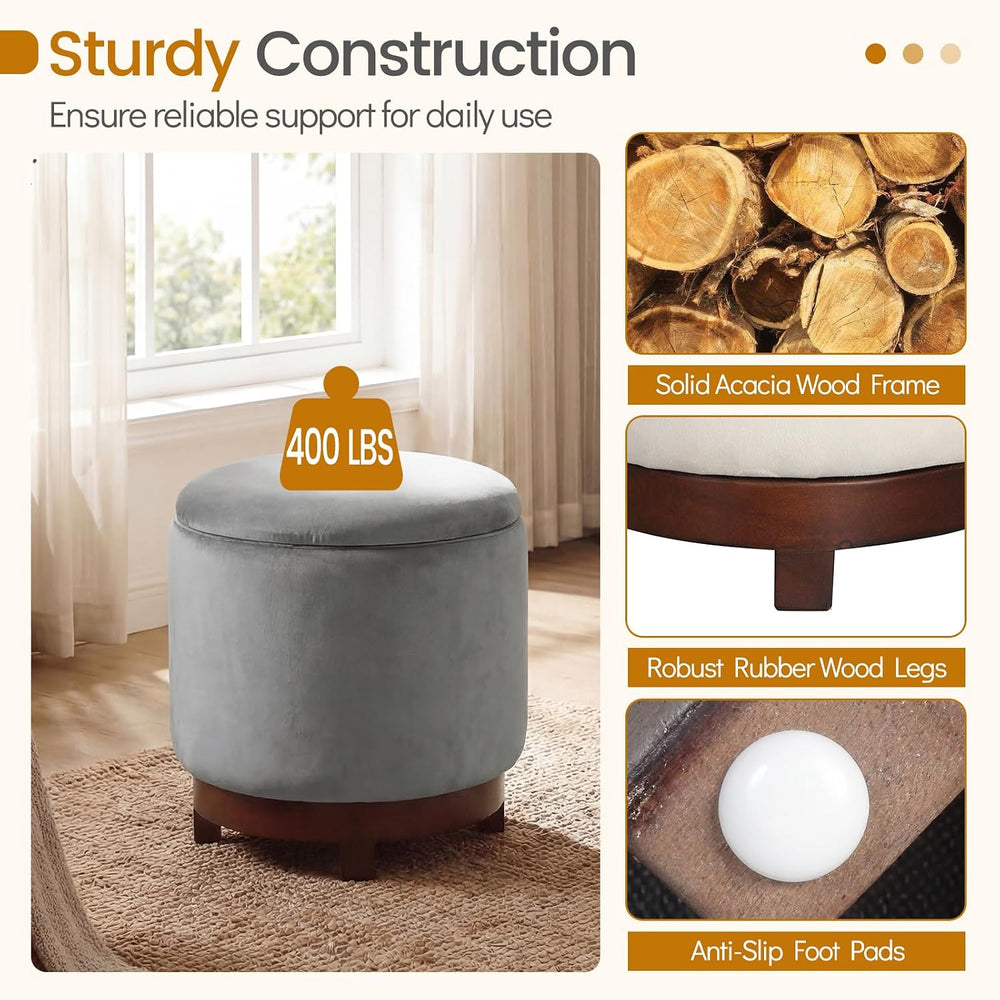 Giantex Round Ottoman with Storage, 360° Swivel Velvet Vanity Stool with Remo...