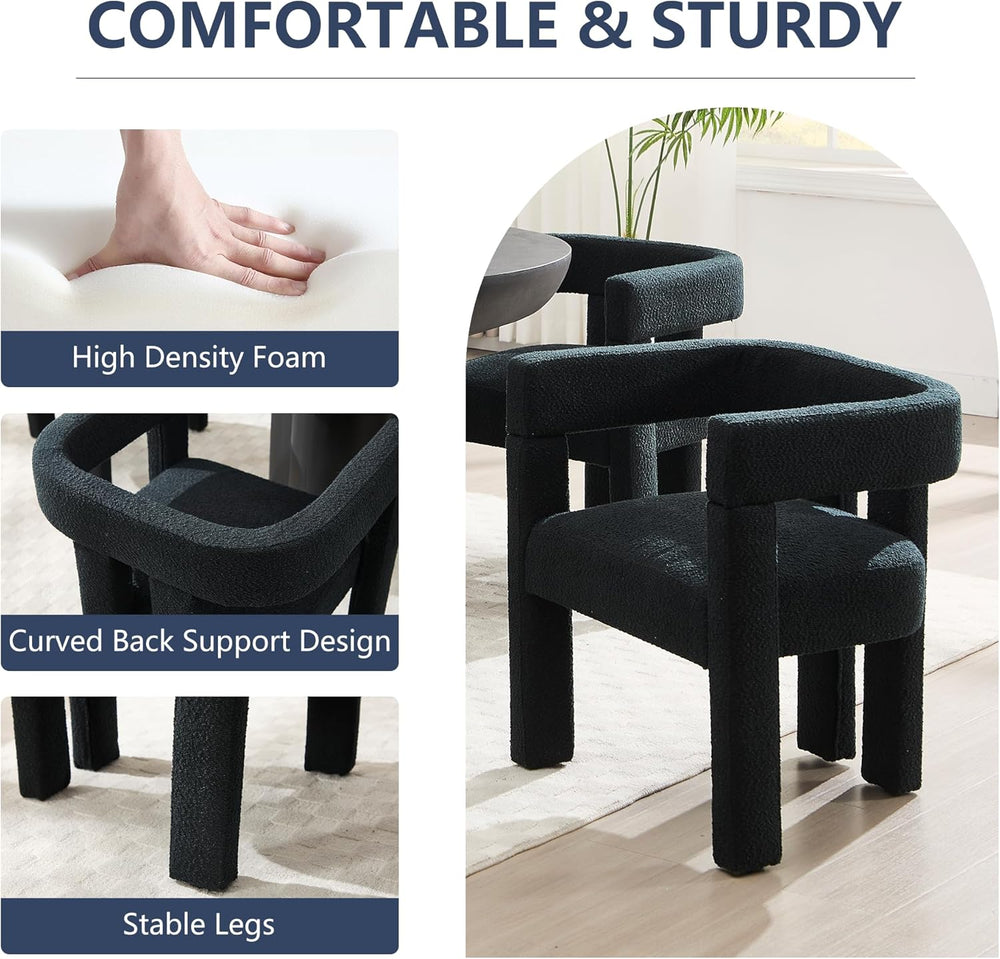 Boucle Barrel Side Chairs Set of 6, Modern Designed Upholstered Comfy Sherpa ...