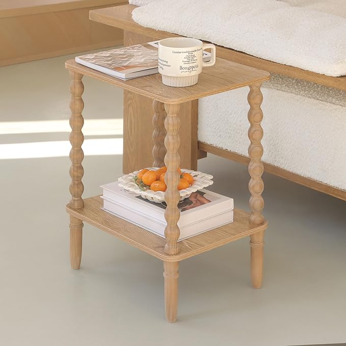 Small End Table, Couch Side Table with 2-Tier Storage Shelf, Wood Coffee Tabl...
