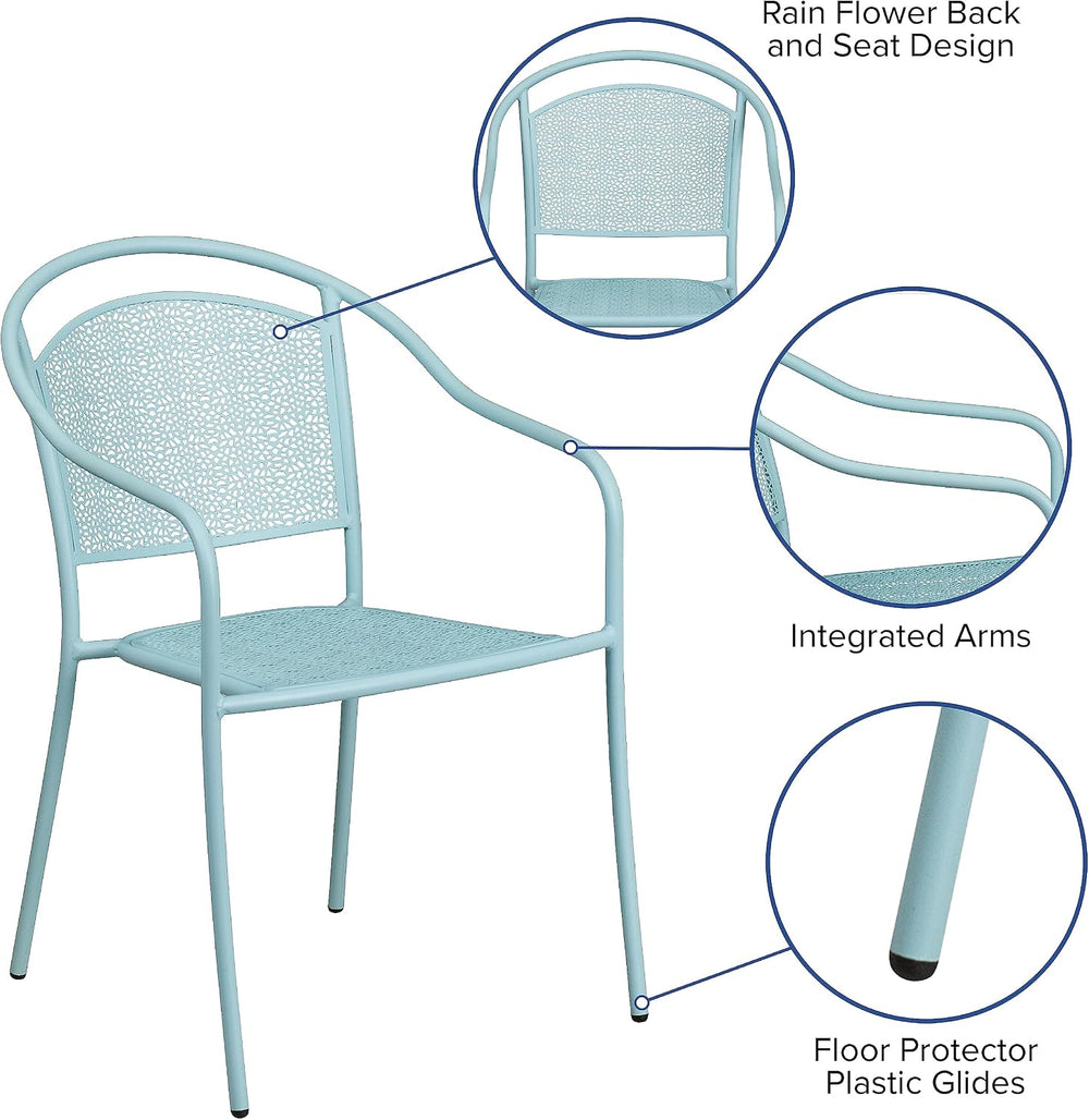 Flash Furniture Commercial Grade Sky Blue Indoor-Outdoor Steel Patio Arm Chai...