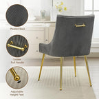 Velvet Dining Chairs Set of 4 Gold Legs,Upholstered Velvet Accent Chairs, Pleated Back Design & Gold Pull Handle, Mid Century Modern Chairs for Dining/Kitchen/Living Room,Light Grey