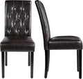 Yaheetech Upholstered Dining Chairs Set of 2 Modern Leather Parsons Kitchen Chairs with Button Tufted High Back and Solid Wood Legs and for Dining Room/Living Room/Restaurant, Brown