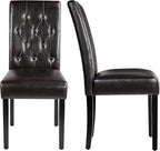 Yaheetech Upholstered Dining Chairs Set of 2 Modern Leather Parsons Kitchen Chairs with Button Tufted High Back and Solid Wood Legs and for Dining Room/Living Room/Restaurant, Brown