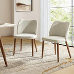 Dining Chairs Set of 2, Upholstered Kitchen Dining Room Chair Set Morden Accent Side Dinner Chair with Curved Padded Back Wood Legs for Restaurant/Cafe, Grey